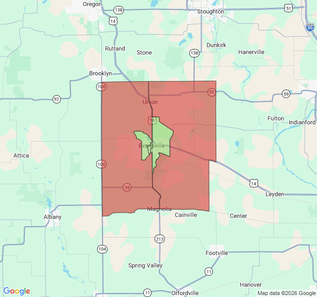 Map of septic coverage in Evansville, WI