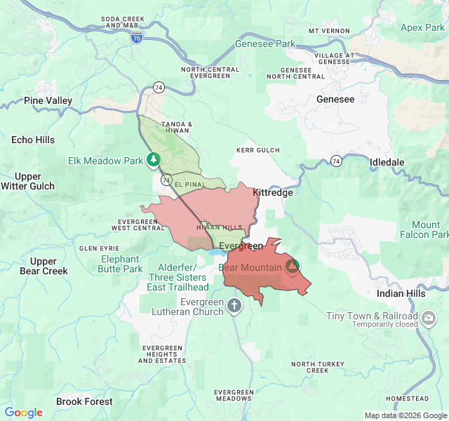 Map of septic coverage in Evergreen, CO