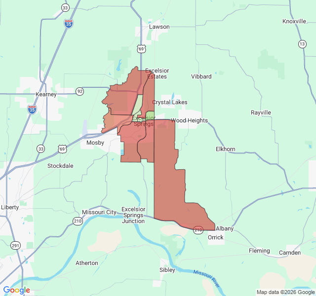 Map of septic coverage in Excelsior Springs, MO