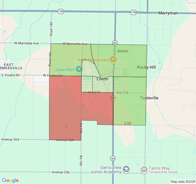 Map of septic coverage in Exeter, CA