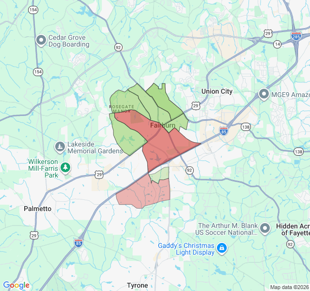 Map of septic coverage in Fairburn, GA