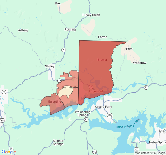 Map of septic coverage in Fairfield Bay, AR