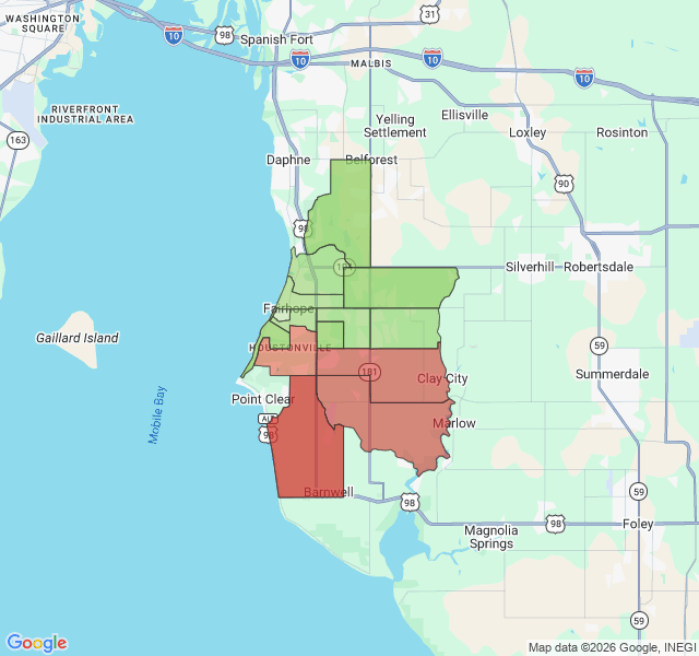 Map of septic coverage in Fairhope, AL