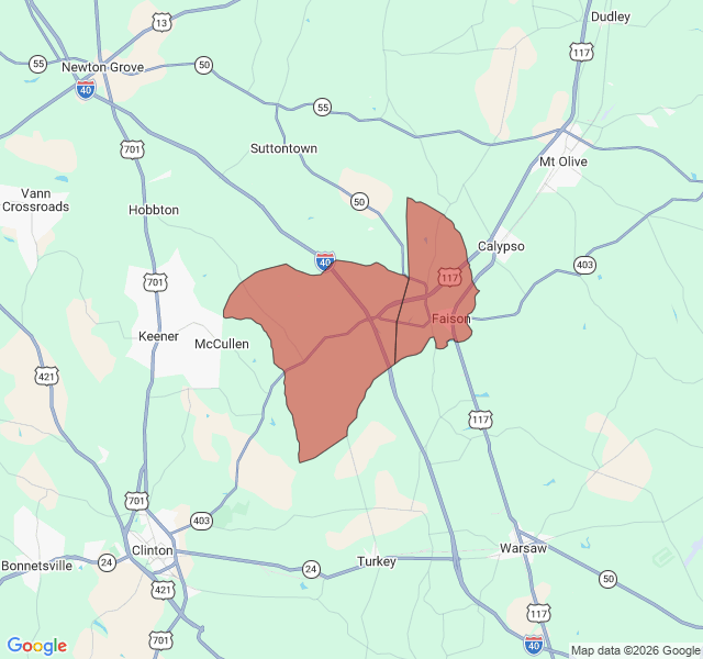 Map of septic coverage in Faison, NC