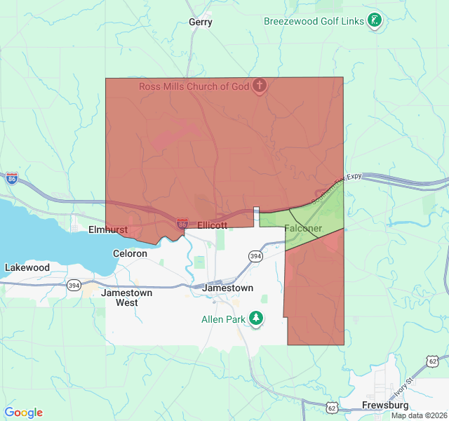 Map of septic coverage in Falconer, NY