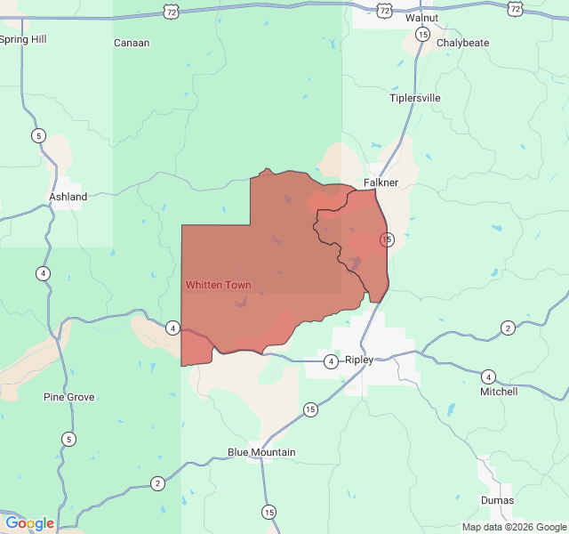Map of septic coverage in Falkner, MS