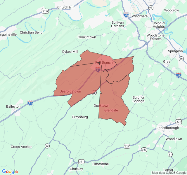 Map of septic coverage in Fall Branch, TN