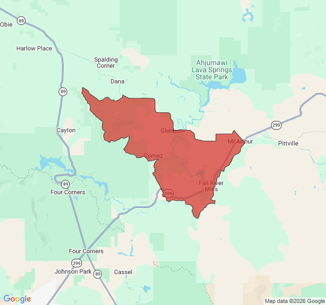 Map of septic coverage in Fall River Mills, CA