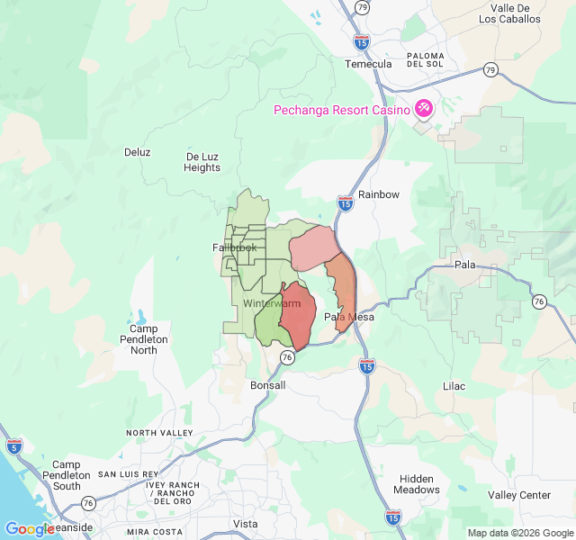 Map of septic coverage in Fallbrook, CA