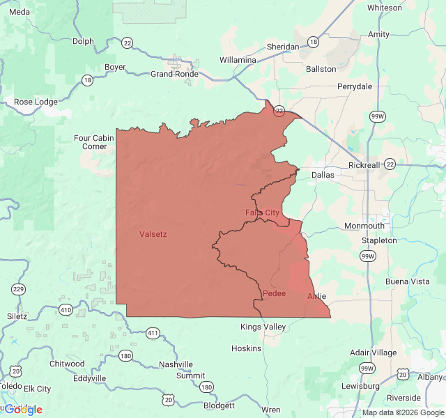 Map of septic coverage in Falls City, OR