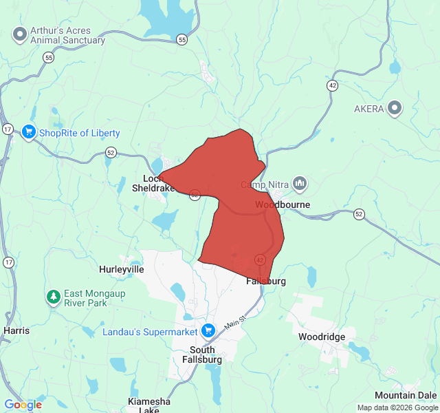 Map of septic coverage in Fallsburg, NY