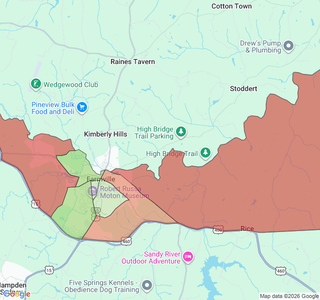 Map of septic coverage in Farmville, VA