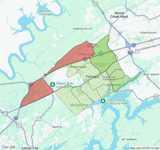 Map of septic coverage in Farragut, TN