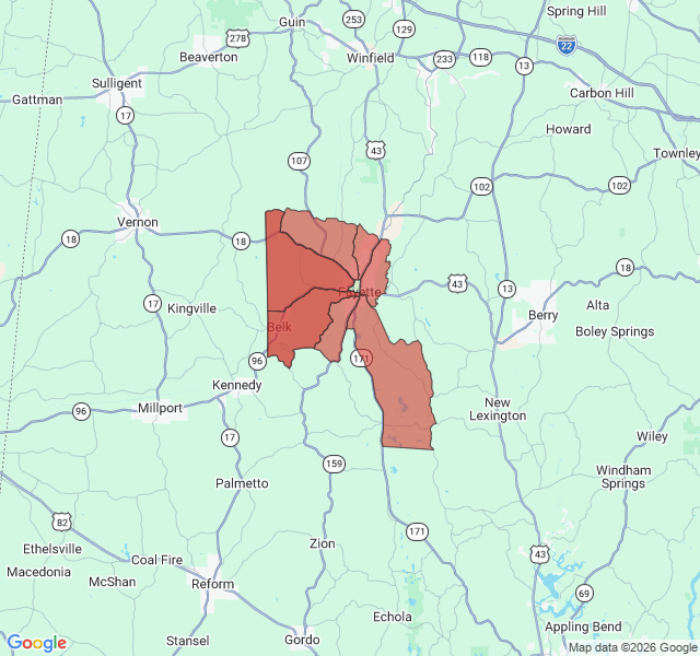 Map of septic coverage in Fayette, AL