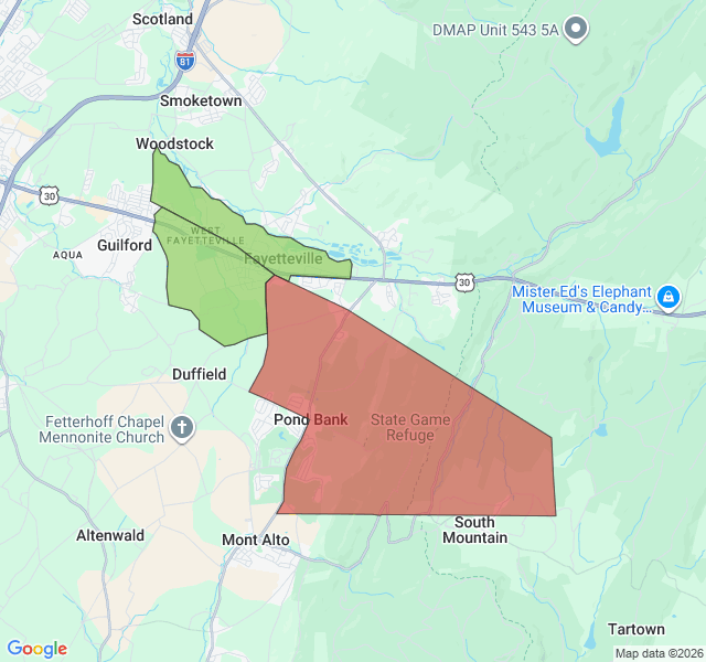 Map of septic coverage in Fayetteville, PA