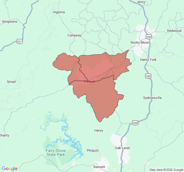 Map of septic coverage in Ferrum, VA