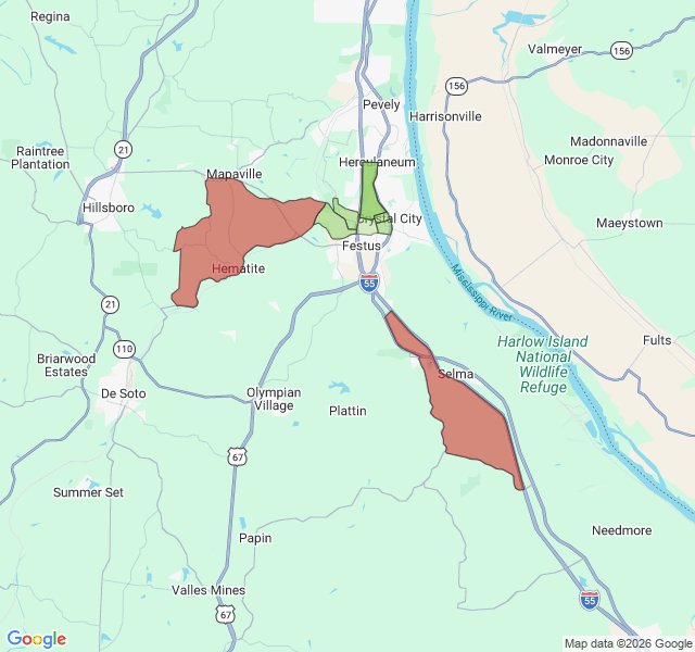 Map of septic coverage in Festus, MO