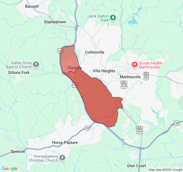 Map of septic coverage in Fieldale, VA