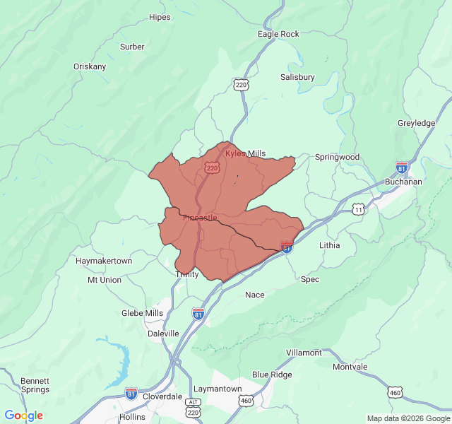 Map of septic coverage in Fincastle, VA