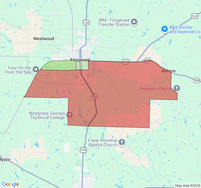 Map of septic coverage in Fitzgerald, GA