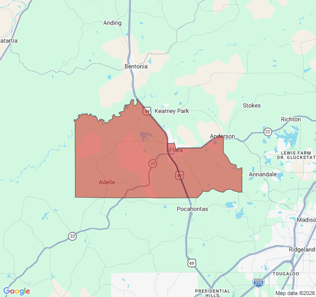 Map of septic coverage in Flora, MS