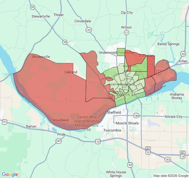 Map of septic coverage in Florence, AL