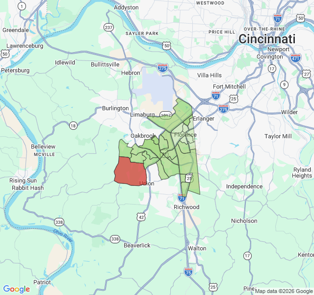 Map of septic coverage in Florence, KY