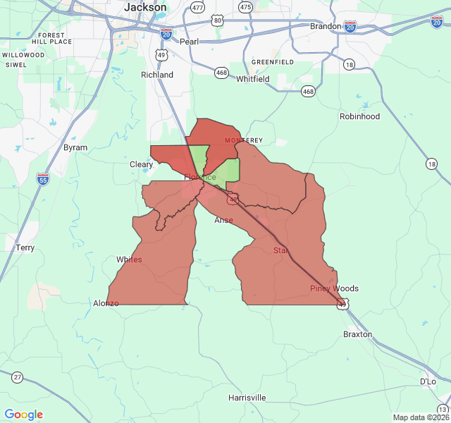 Map of septic coverage in Florence, MS