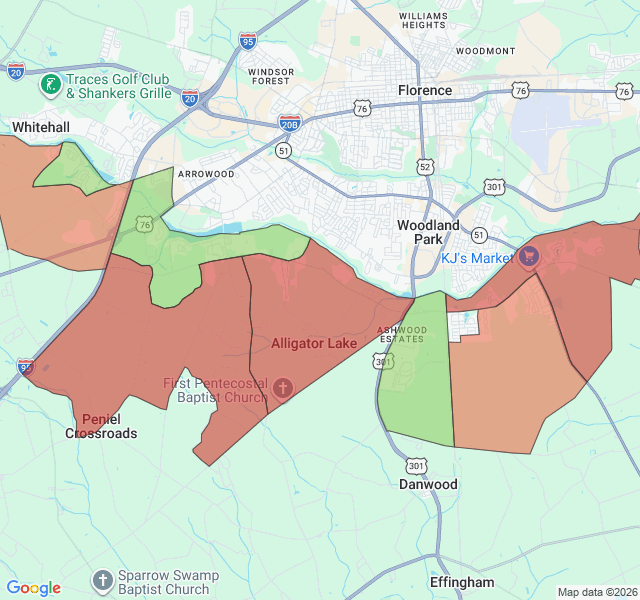 Map of septic coverage in Florence, SC