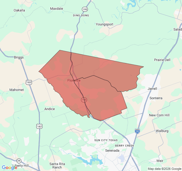 Map of septic coverage in Florence, TX