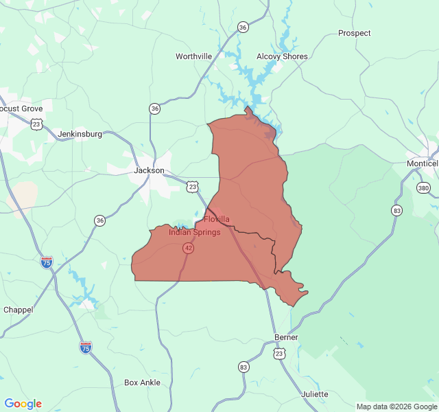 Map of septic coverage in Flovilla, GA
