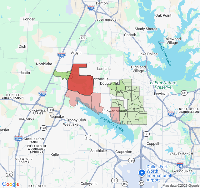 Map of septic coverage in Flower Mound, TX