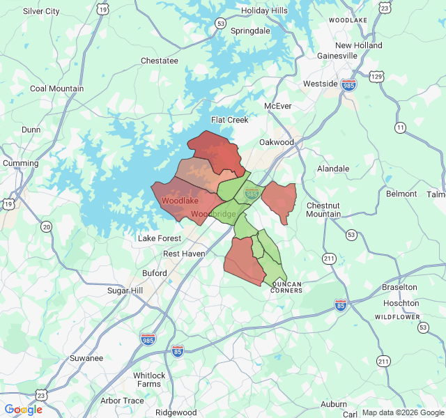 Map of septic coverage in Flowery Branch, GA