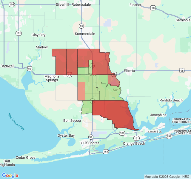 Map of septic coverage in Foley, AL