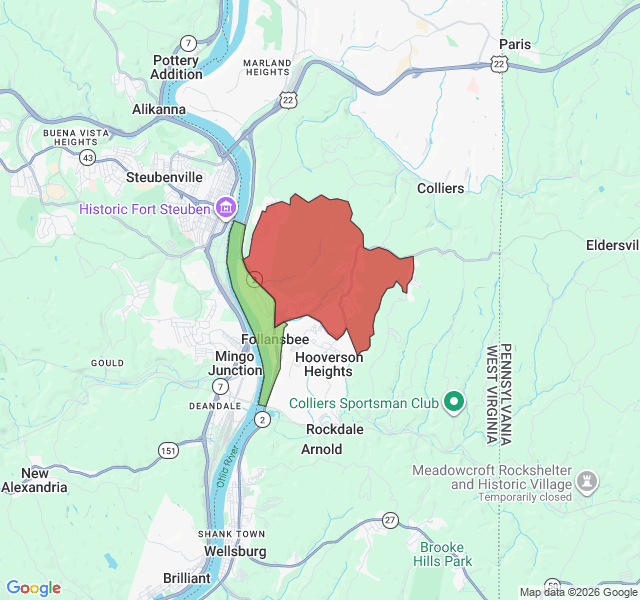 Map of septic coverage in Follansbee, WV