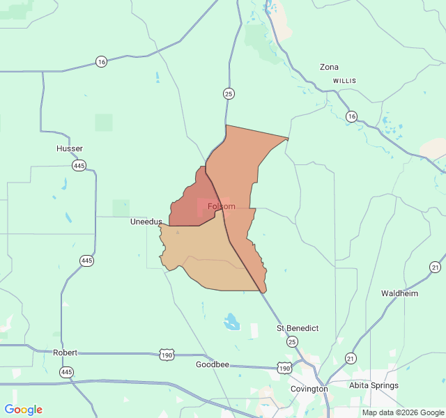 Map of septic coverage in Folsom, LA