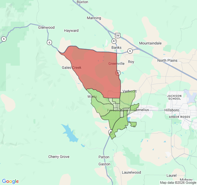 Map of septic coverage in Forest Grove, OR