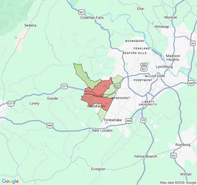 Map of septic coverage in Forest, VA