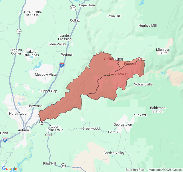 Map of septic coverage in Foresthill, CA