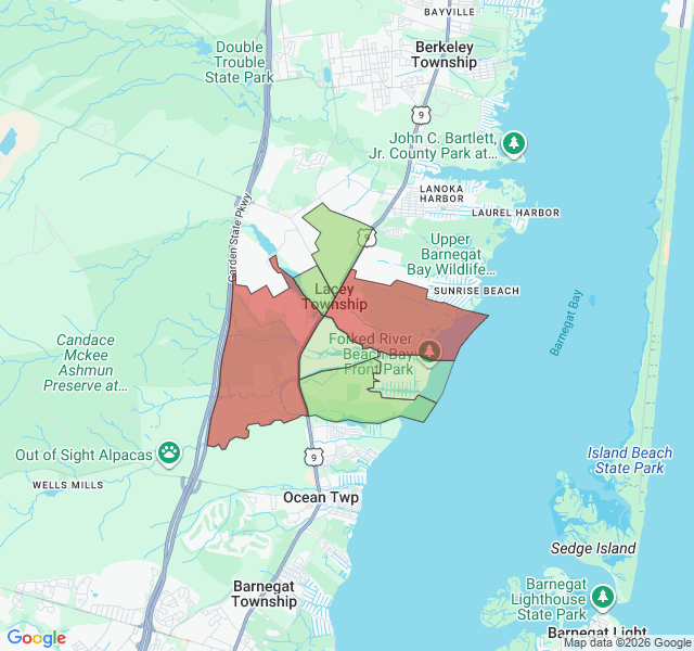 Map of septic coverage in Forked River, NJ