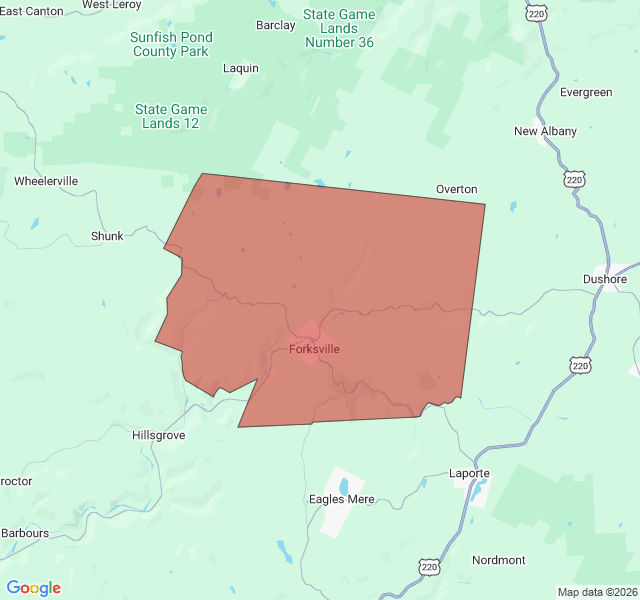 Map of septic coverage in Forksville, PA
