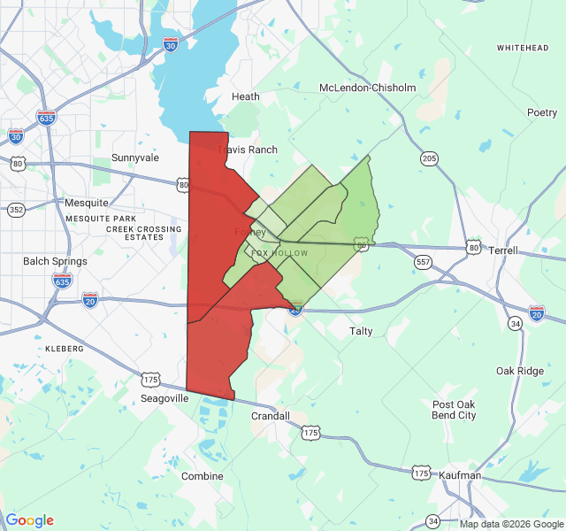 Map of septic coverage in Forney, TX