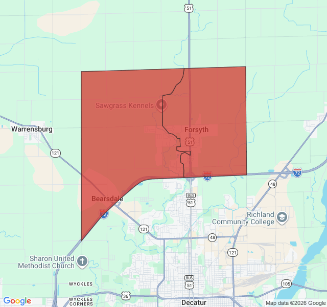 Map of septic coverage in Forsyth, IL