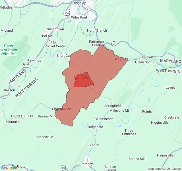 Map of septic coverage in Fort Ashby, WV