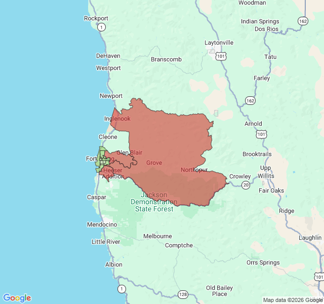 Map of septic coverage in Fort Bragg, CA