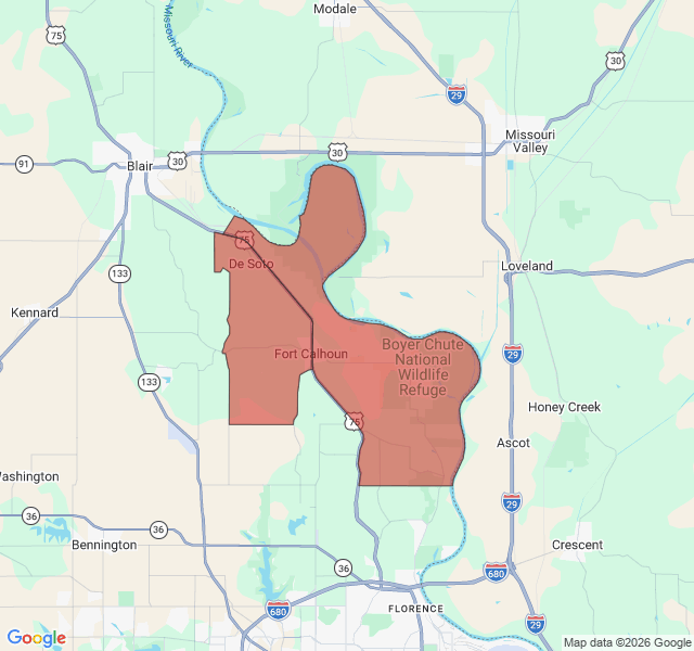 Map of septic coverage in Fort Calhoun, NE