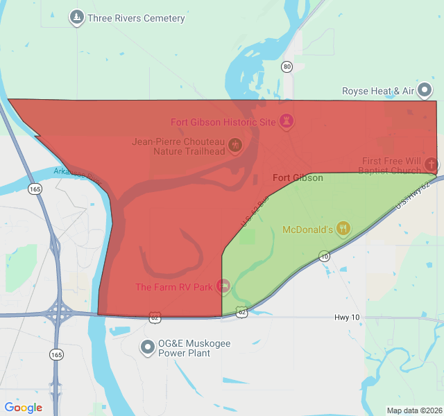 Map of septic coverage in Fort Gibson, OK