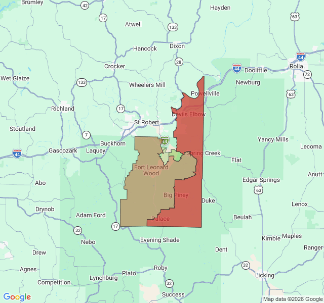 Map of septic coverage in Fort Leonard Wood, MO