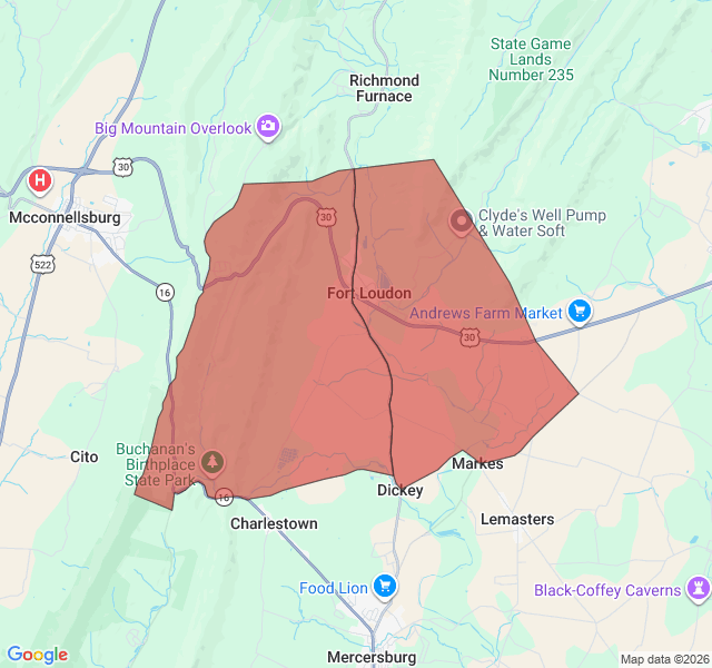 Map of septic coverage in Fort Loudon, PA