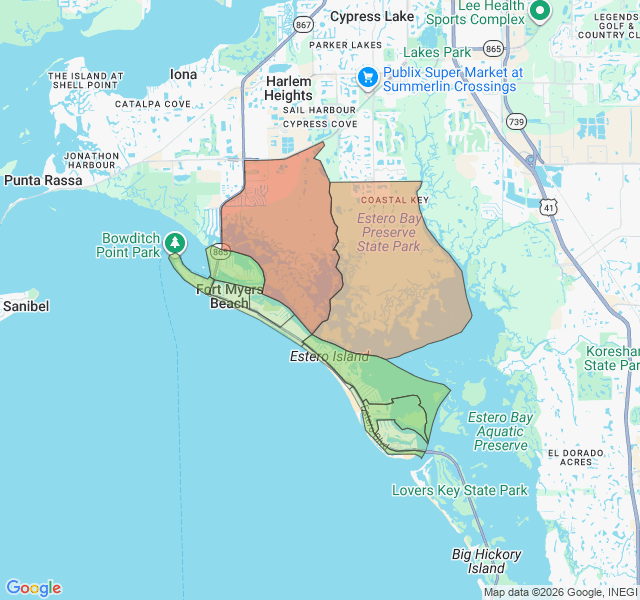 Map of septic coverage in Fort Myers Beach, FL